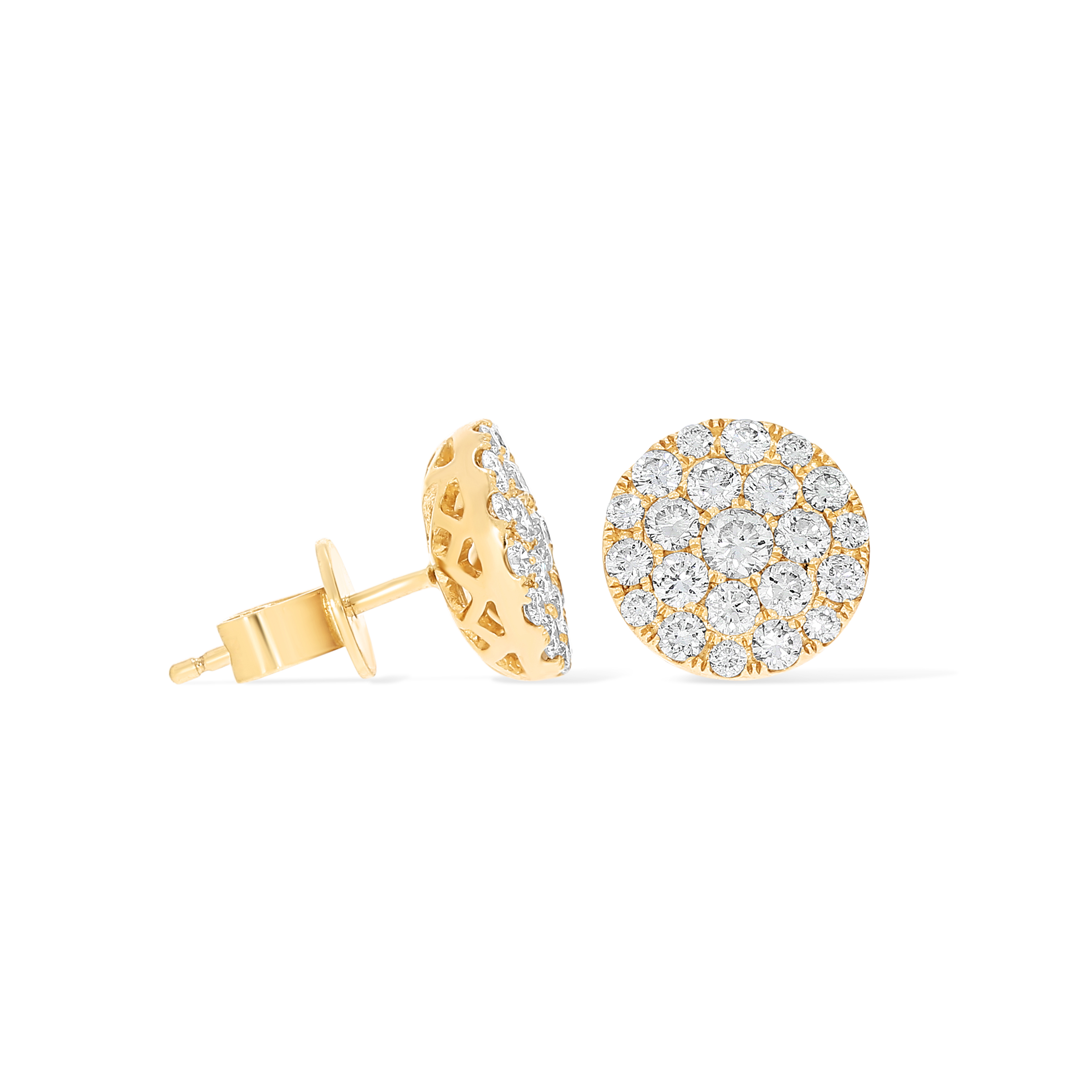 Diamond Cluster Round Earrings 1.14 ct. 14k Yellow Gold
